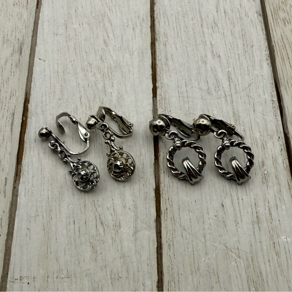 Silver tone Clip-On Earrings Set